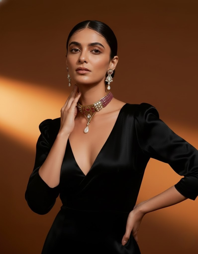 Traditional Indian Necklace Set With Rubby Gem Stone