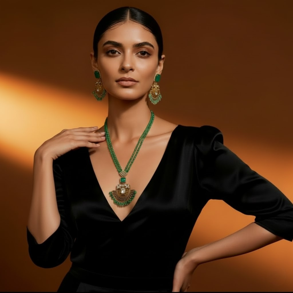 Traditional Indian Emereld Pendent Set