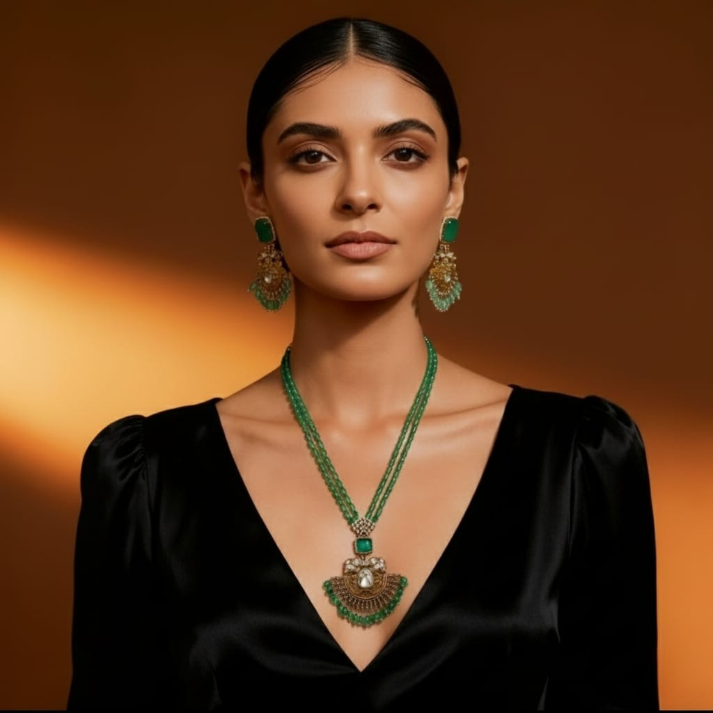 Traditional Indian Emereld Pendent Set