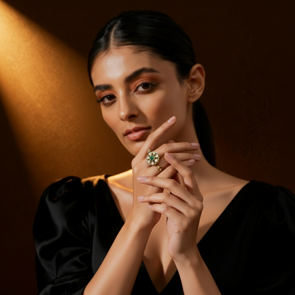 Peacock Statement Ring with Emereld