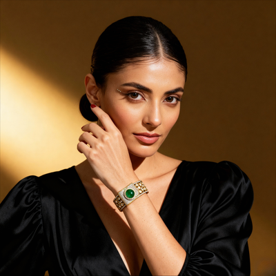 Emereld Glow Kundan Luxury Bracelet