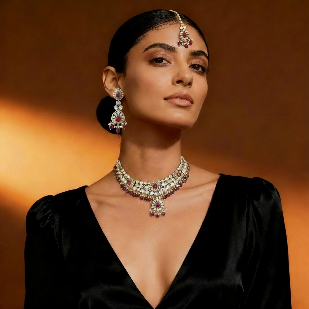 Rubby & Mosonite Chokar Necklace Set