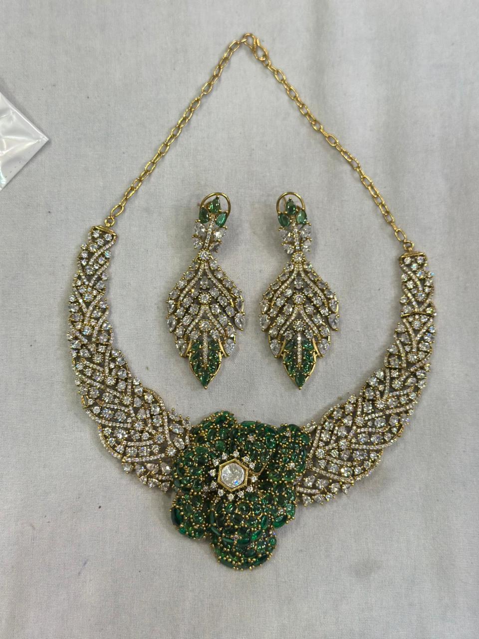 Emerald Bloom Statement Necklace Set