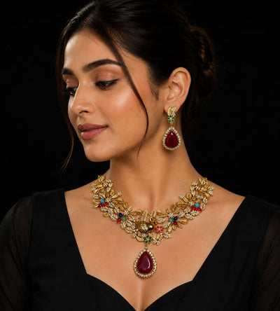 Royal Swan Ruby Necklace Set