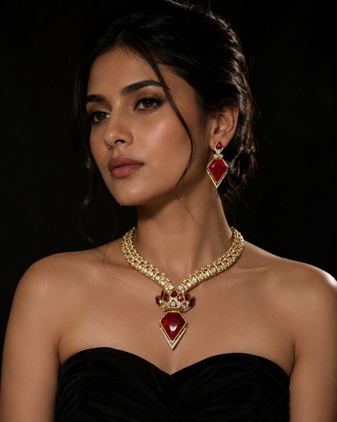Ruby Regal Pendant Necklace Set