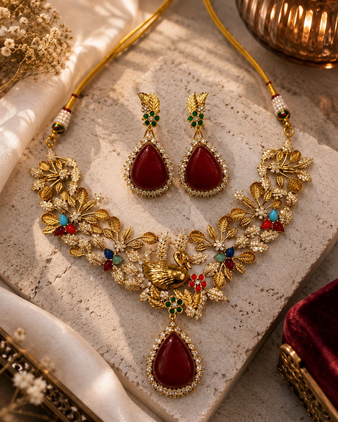 Royal Swan Ruby Statement Necklace Set