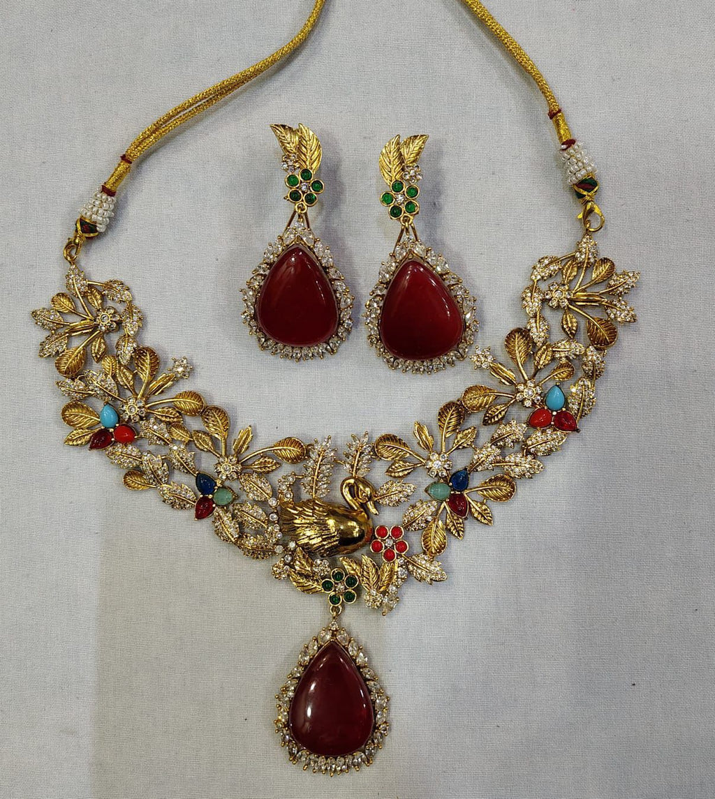 Royal Swan Ruby Statement Necklace Set