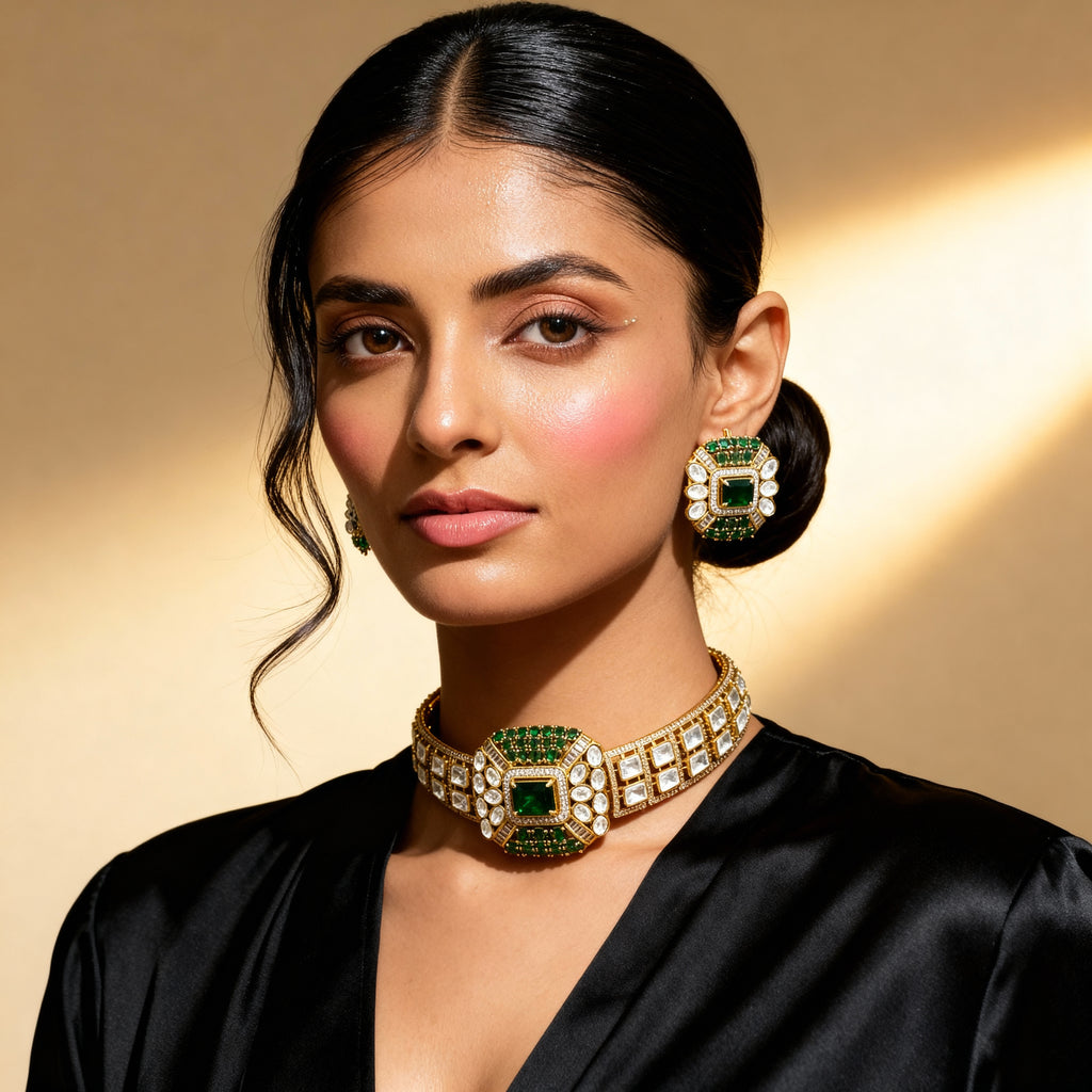 A Sleek Emereld Chokar Neckpiece