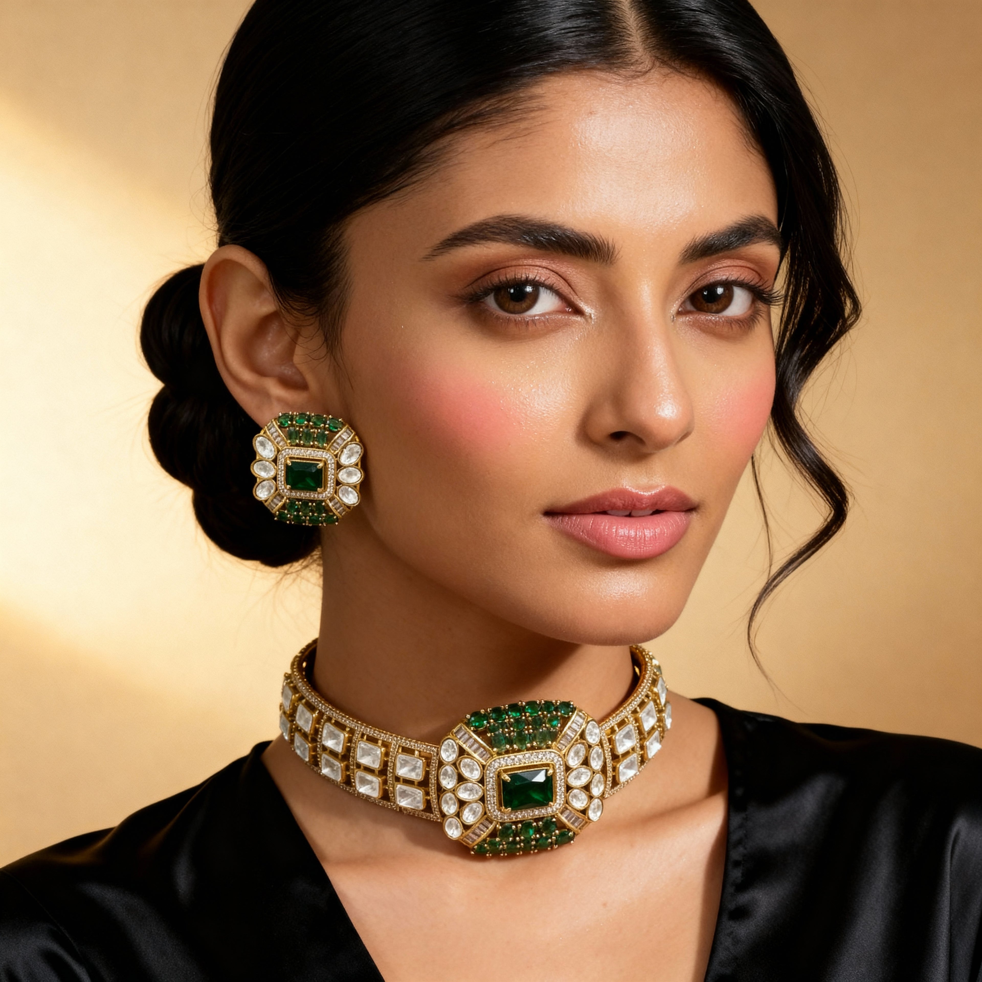 A Sleek Emereld Chokar Neckpiece