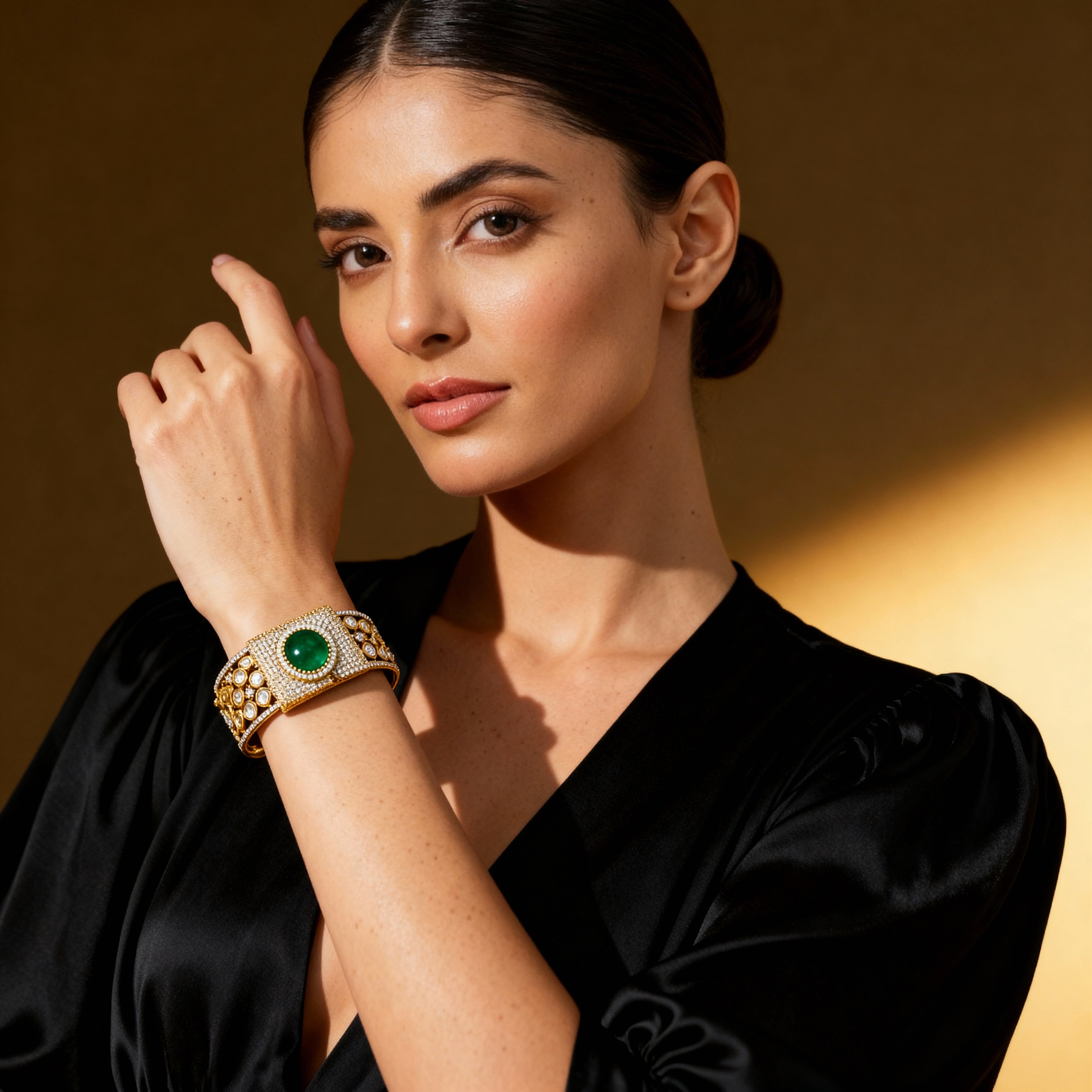 Emereld Glow Kundan Luxury Bracelet