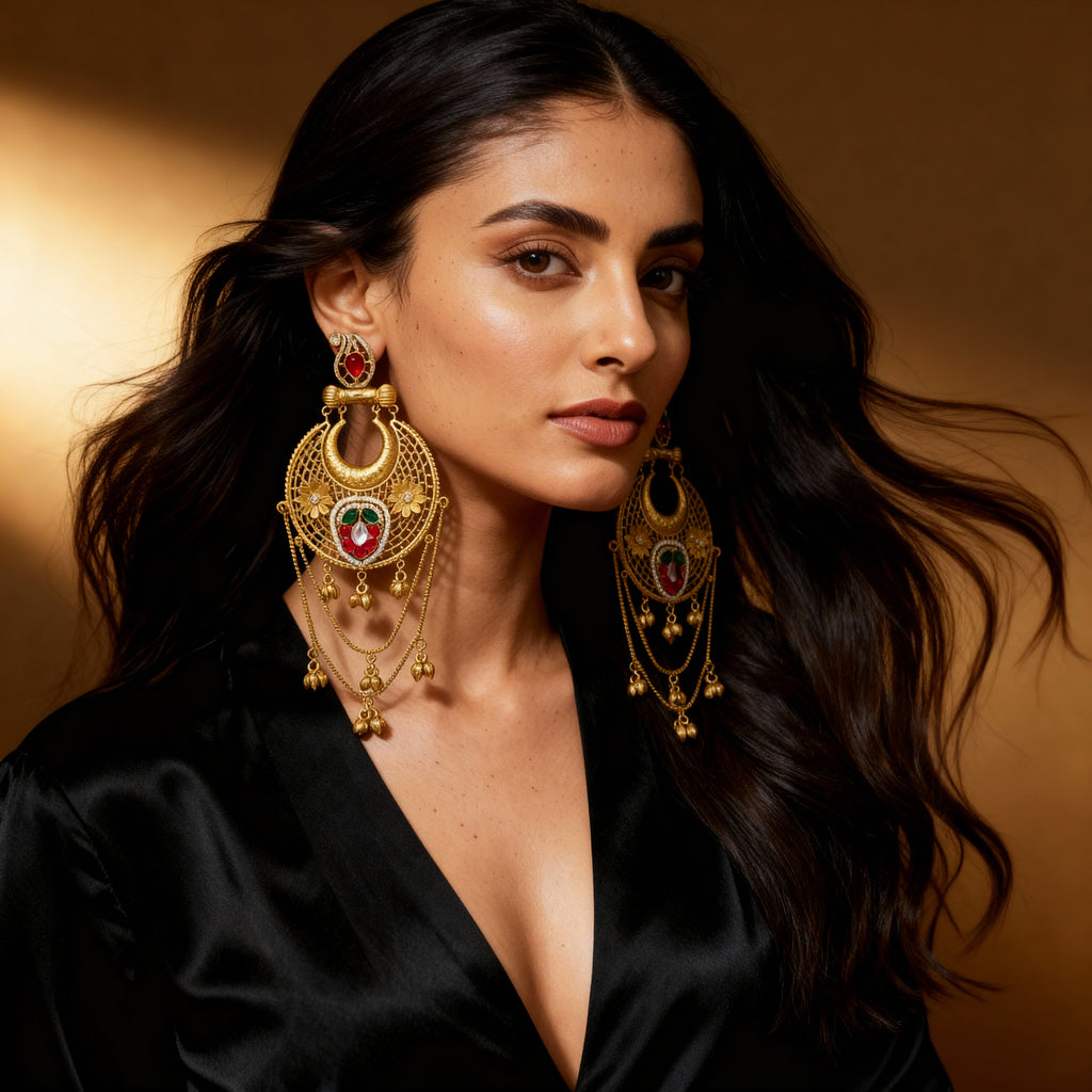 Grand Pair of Indian Chandelier Earring