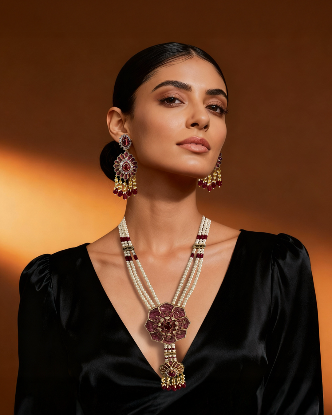 Traditional Nature Inspired Long Rubby Pendent Set