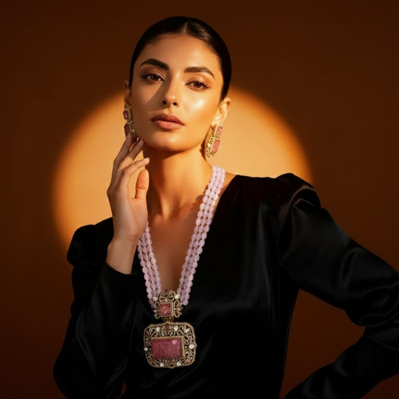 Ractangle Royal Pink Pendent Set