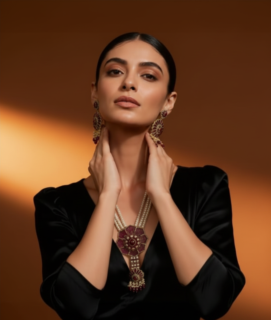 Traditional Nature Inspired Long Rubby Pendent Set