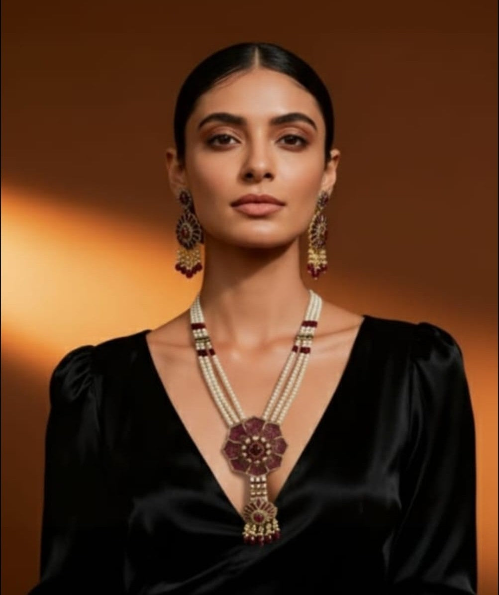 Traditional Nature Inspired Long Rubby Pendent Set